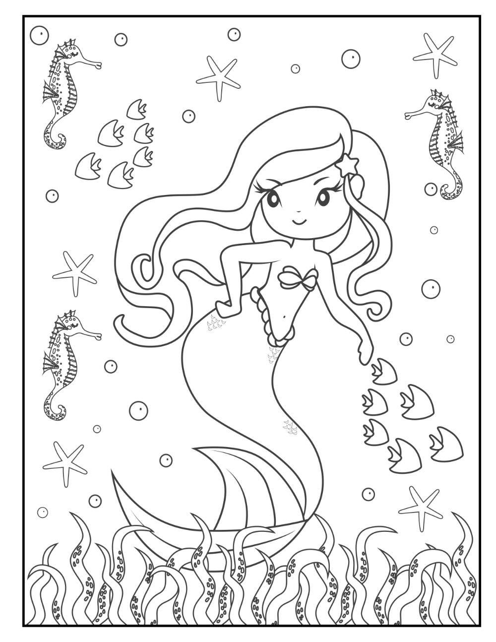 Cute Mermaid Coloring Pages Printables 2