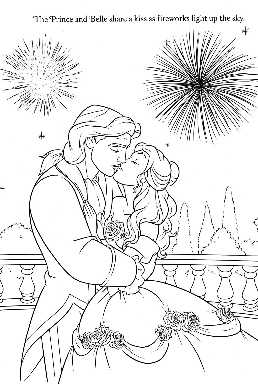 Belle with Flowers Coloring Page Free Printable 104