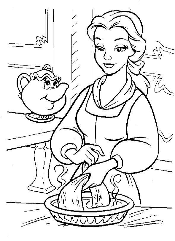 Belle with Flowers Coloring Page Free Printable 123