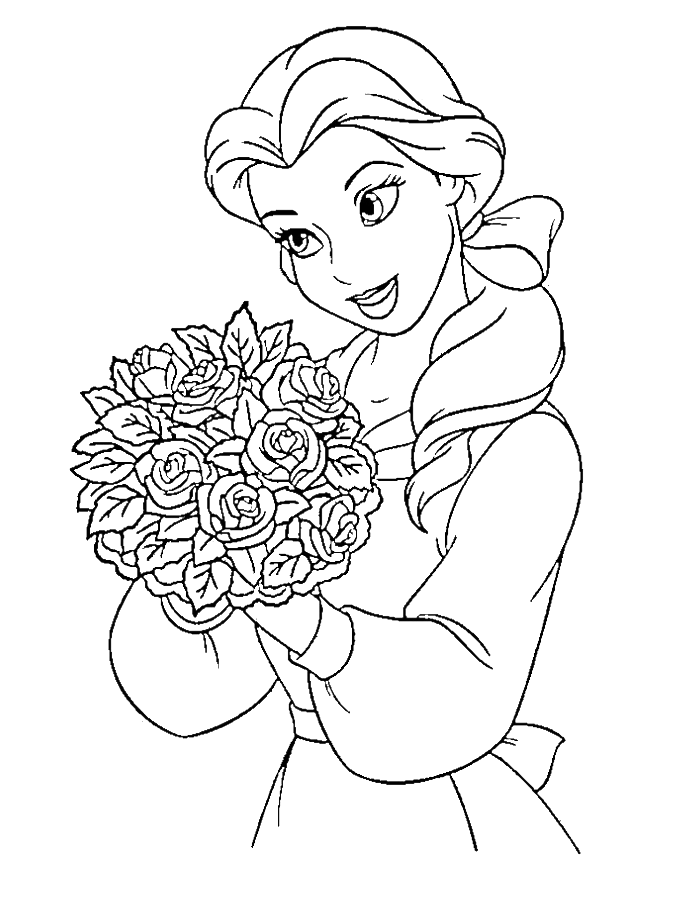 Belle with Flowers Coloring Page Free Printable 125