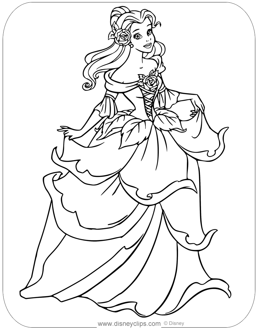 Belle with Flowers Coloring Page Free Printable 127