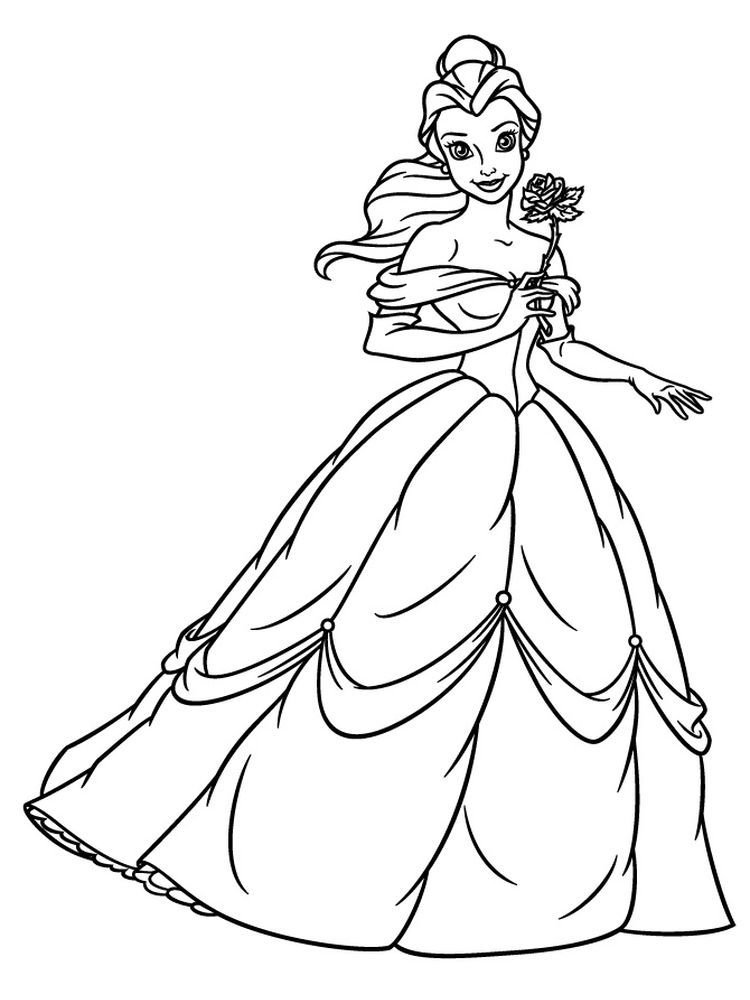 Belle with Flowers Coloring Page Free Printable 128