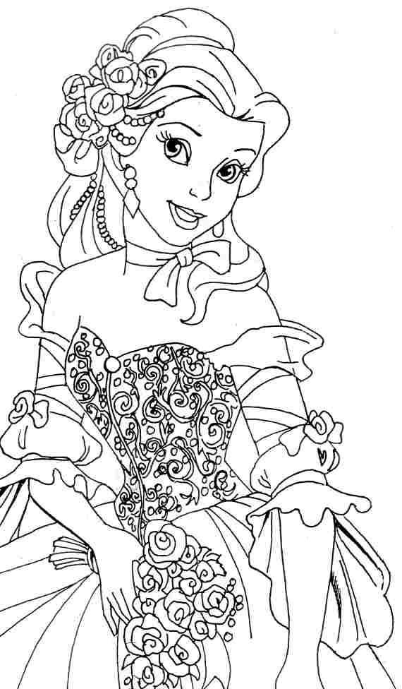 Belle with Flowers Coloring Page Free Printable 132