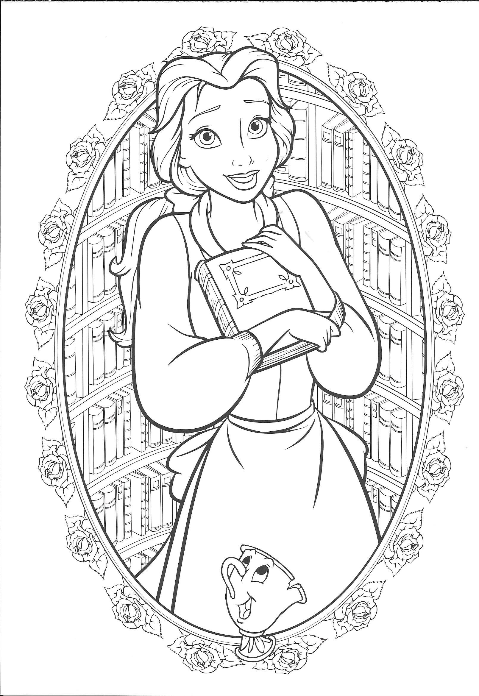 Belle with Flowers Coloring Page Free Printable 14