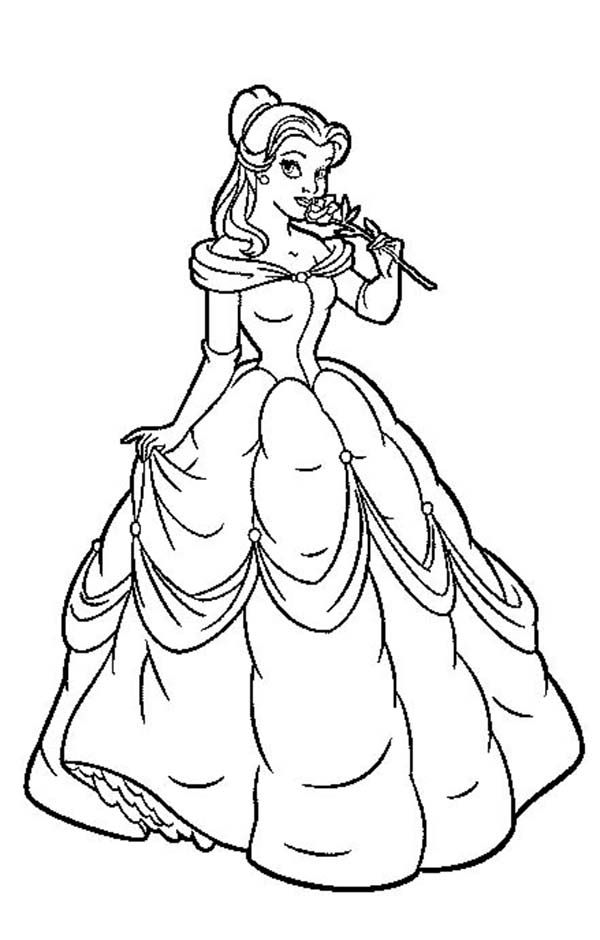 Belle with Flowers Coloring Page Free Printable 19