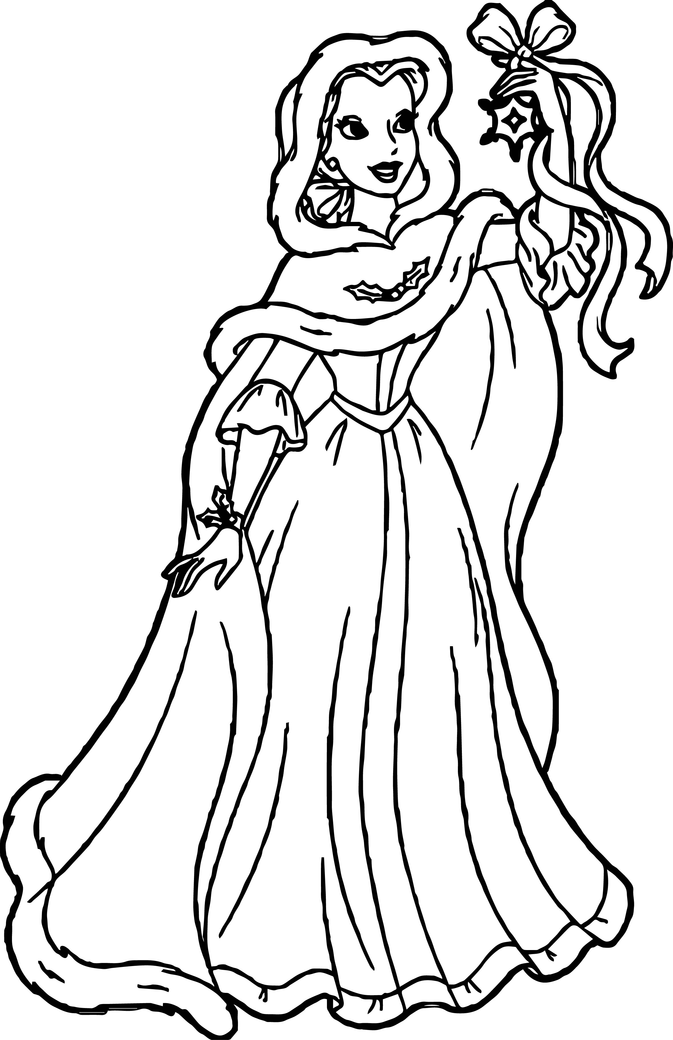 Belle with Flowers Coloring Page Free Printable 2