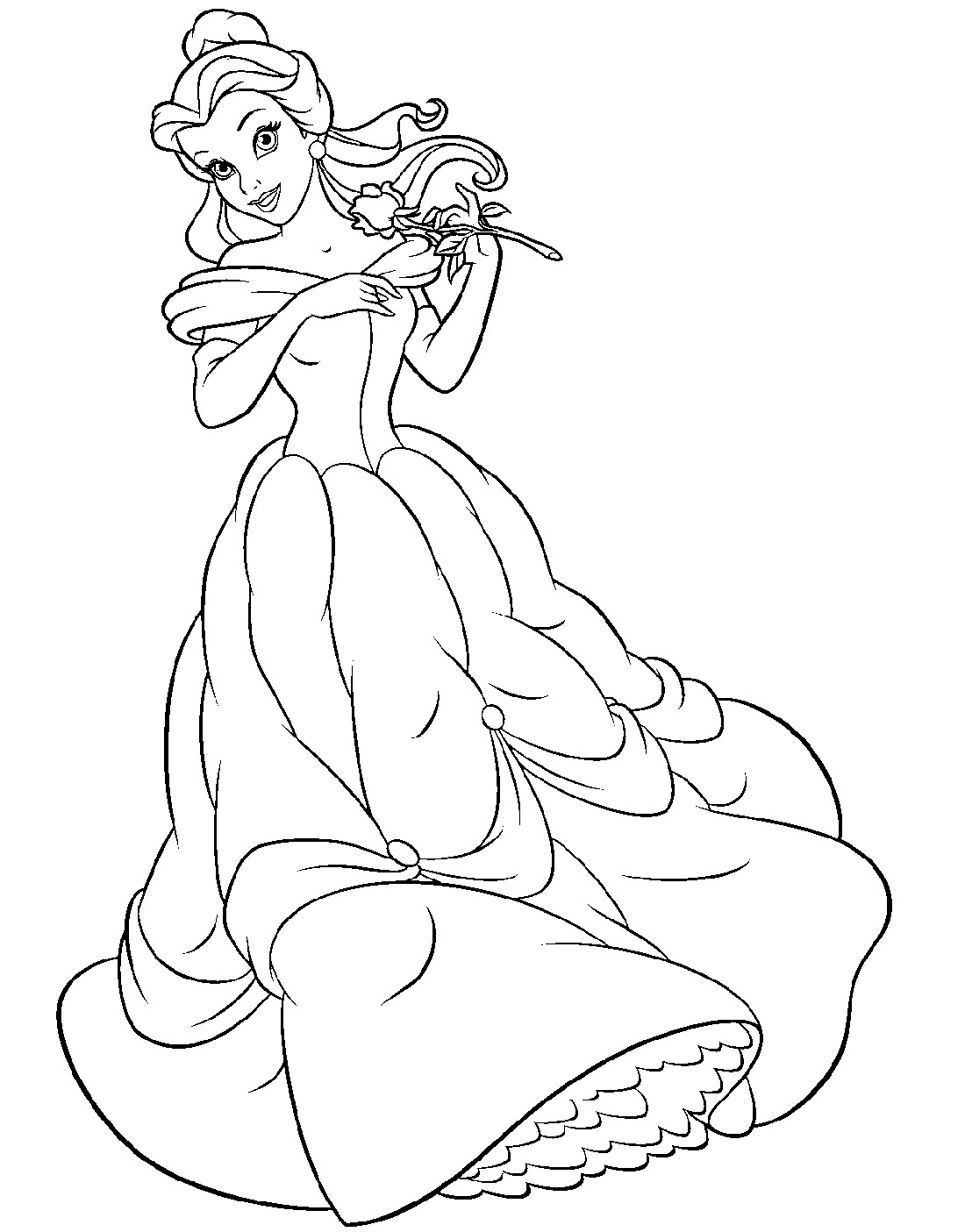 Belle with Flowers Coloring Page Free Printable 26