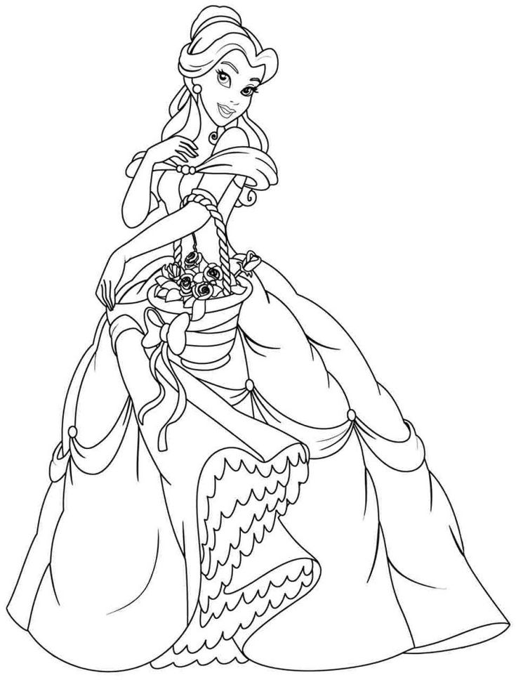 Belle with Flowers Coloring Page Free Printable 28