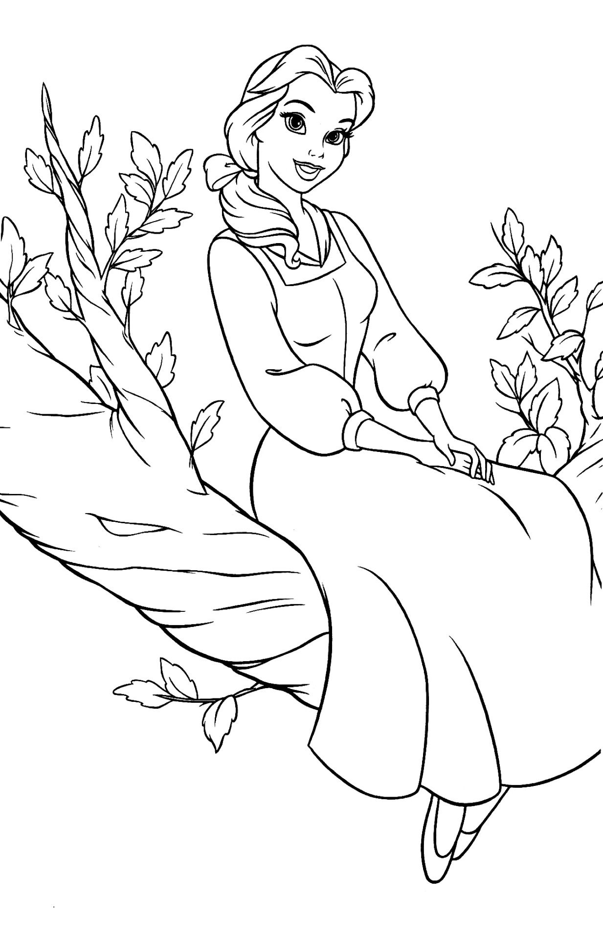 Belle with Flowers Coloring Page Free Printable 3