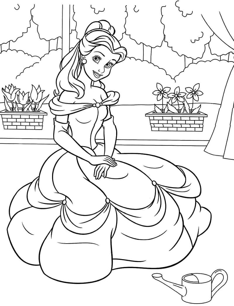 Belle with Flowers Coloring Page Free Printable 30