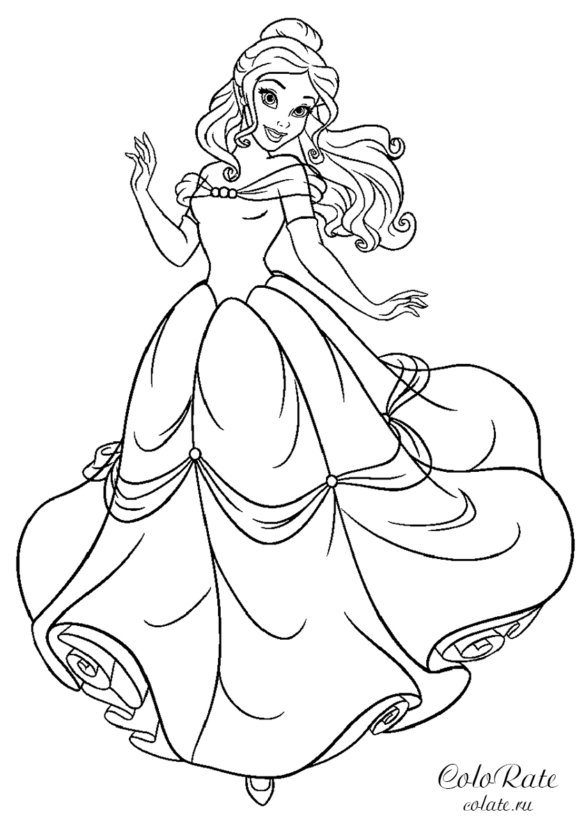 Belle with Flowers Coloring Page Free Printable 31