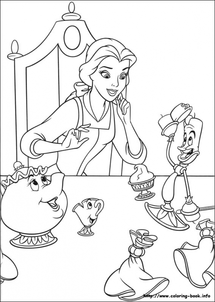 Belle with Flowers Coloring Page Free Printable 34