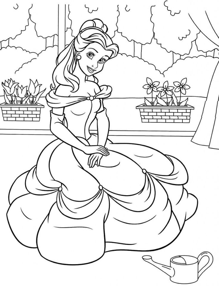 Belle with Flowers Coloring Page Free Printable 37