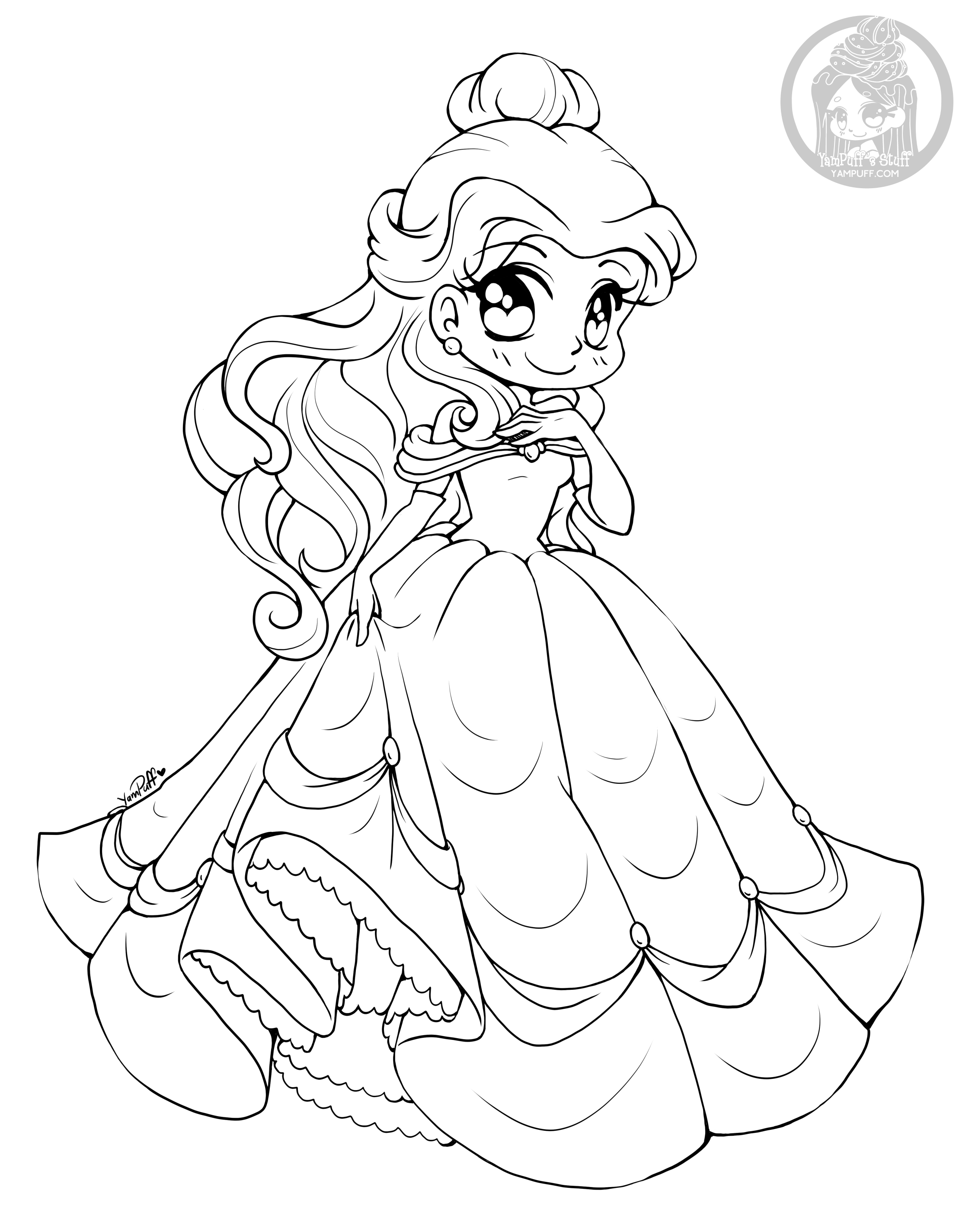 Belle with Flowers Coloring Page Free Printable 4