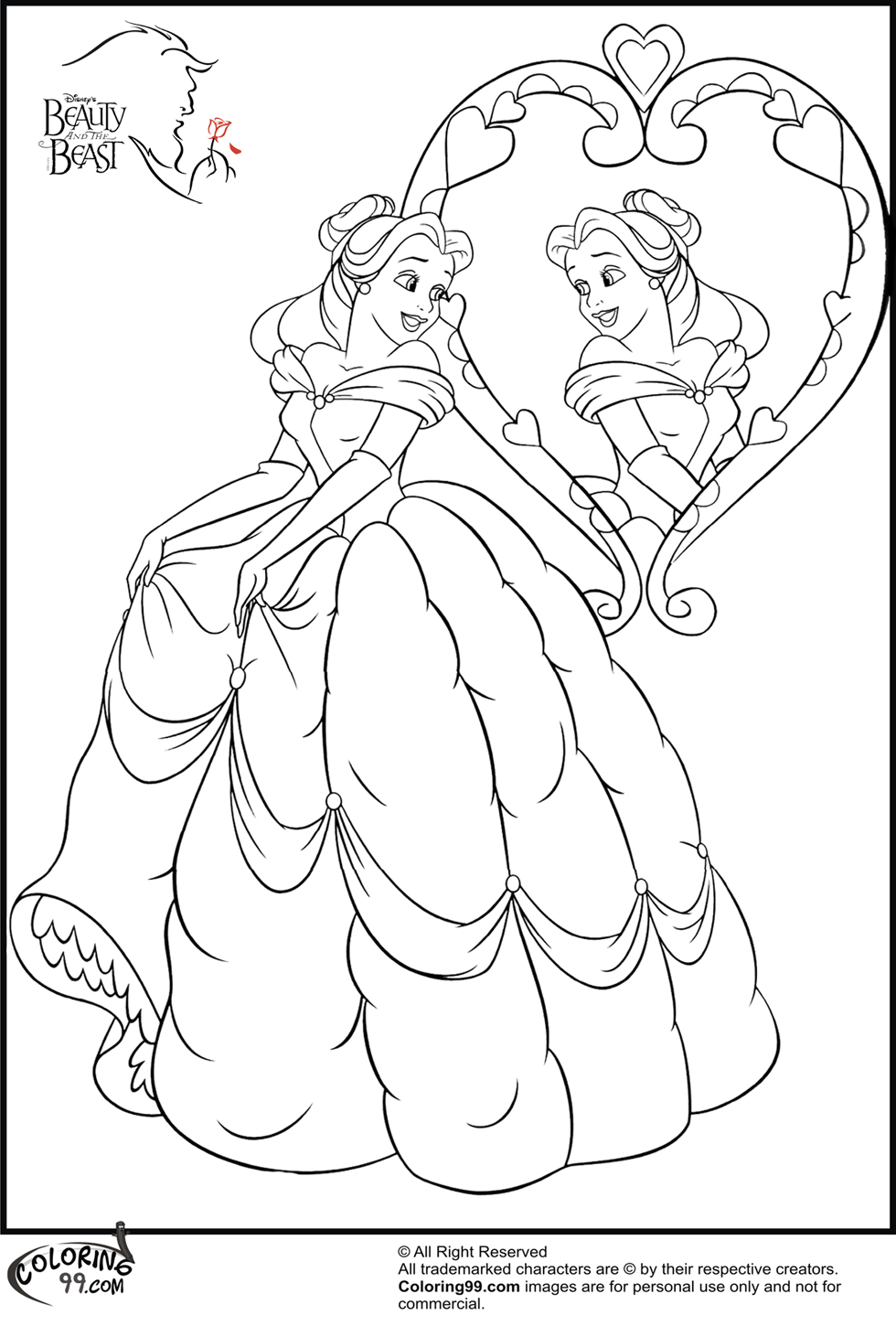 Belle with Flowers Coloring Page Free Printable 46