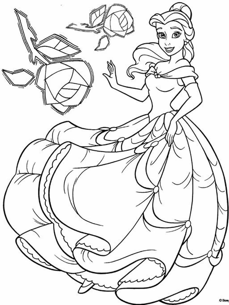 Belle with Flowers Coloring Page Free Printable 47