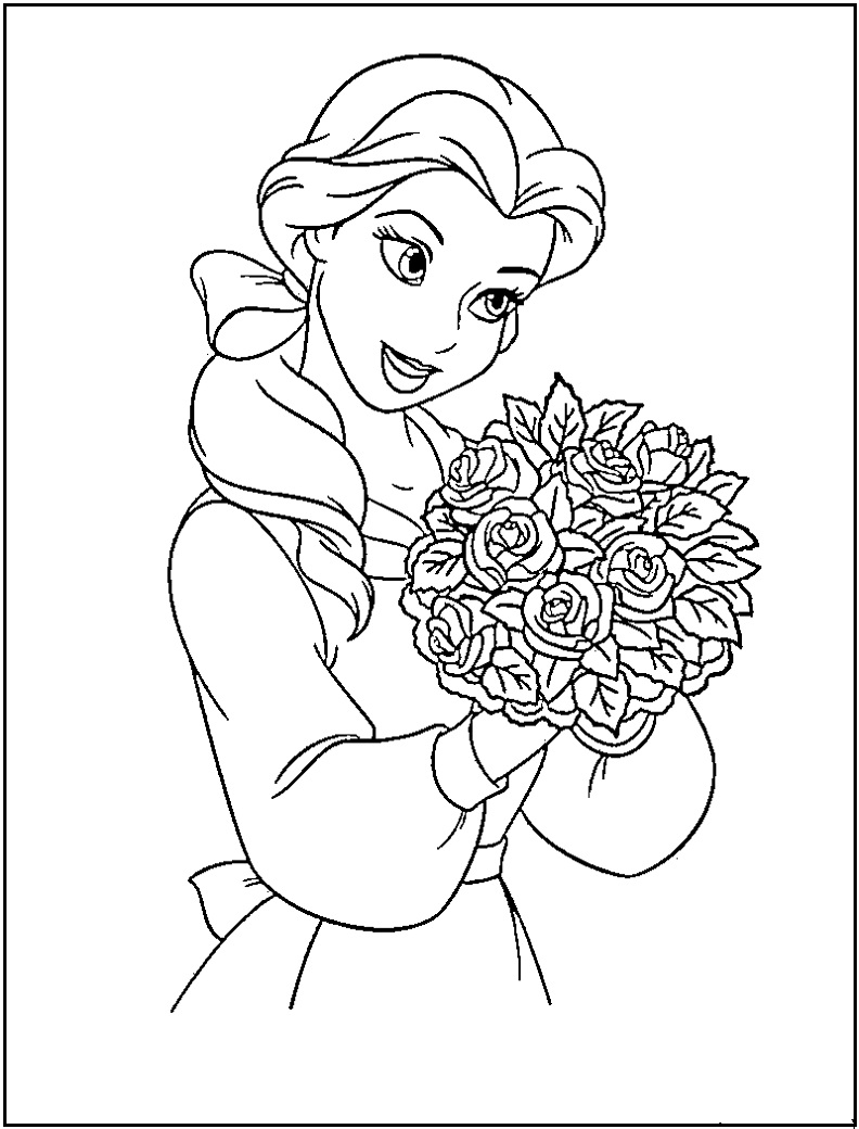 Belle with Flowers Coloring Page Free Printable 48