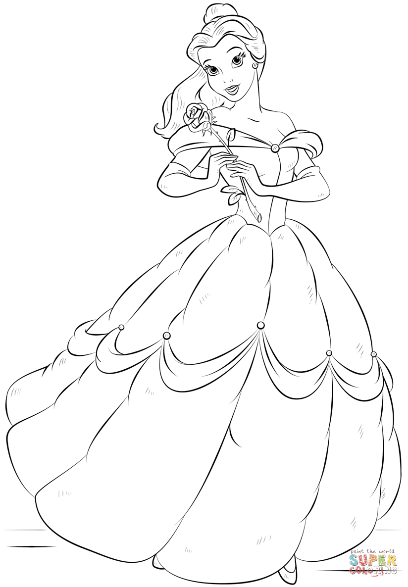 Belle with Flowers Coloring Page Free Printable 49