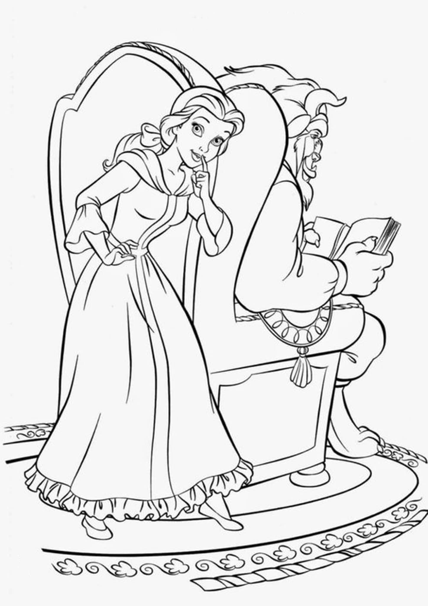 Belle with Flowers Coloring Page Free Printable 51