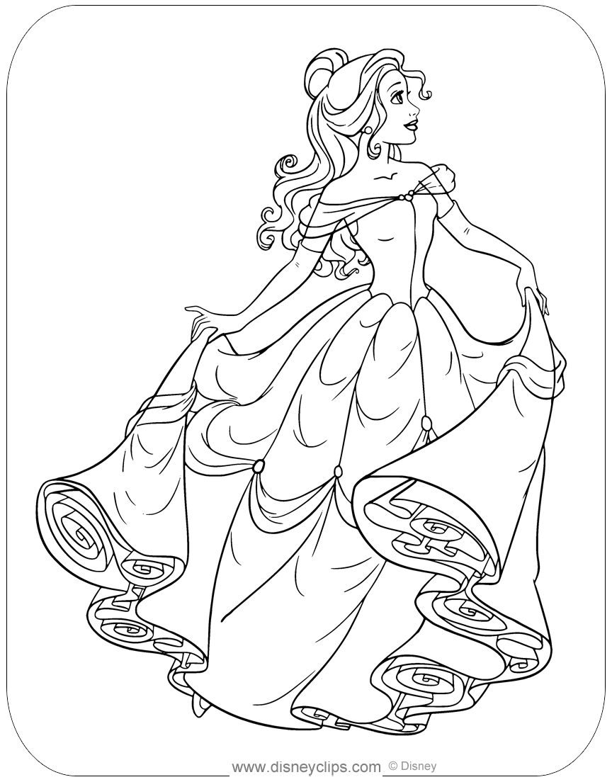 Belle with Flowers Coloring Page Free Printable 57