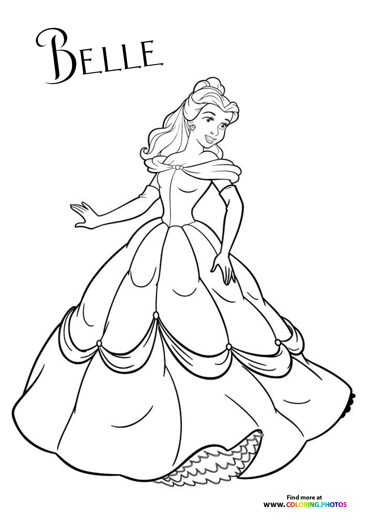 Belle with Flowers Coloring Page Free Printable 61