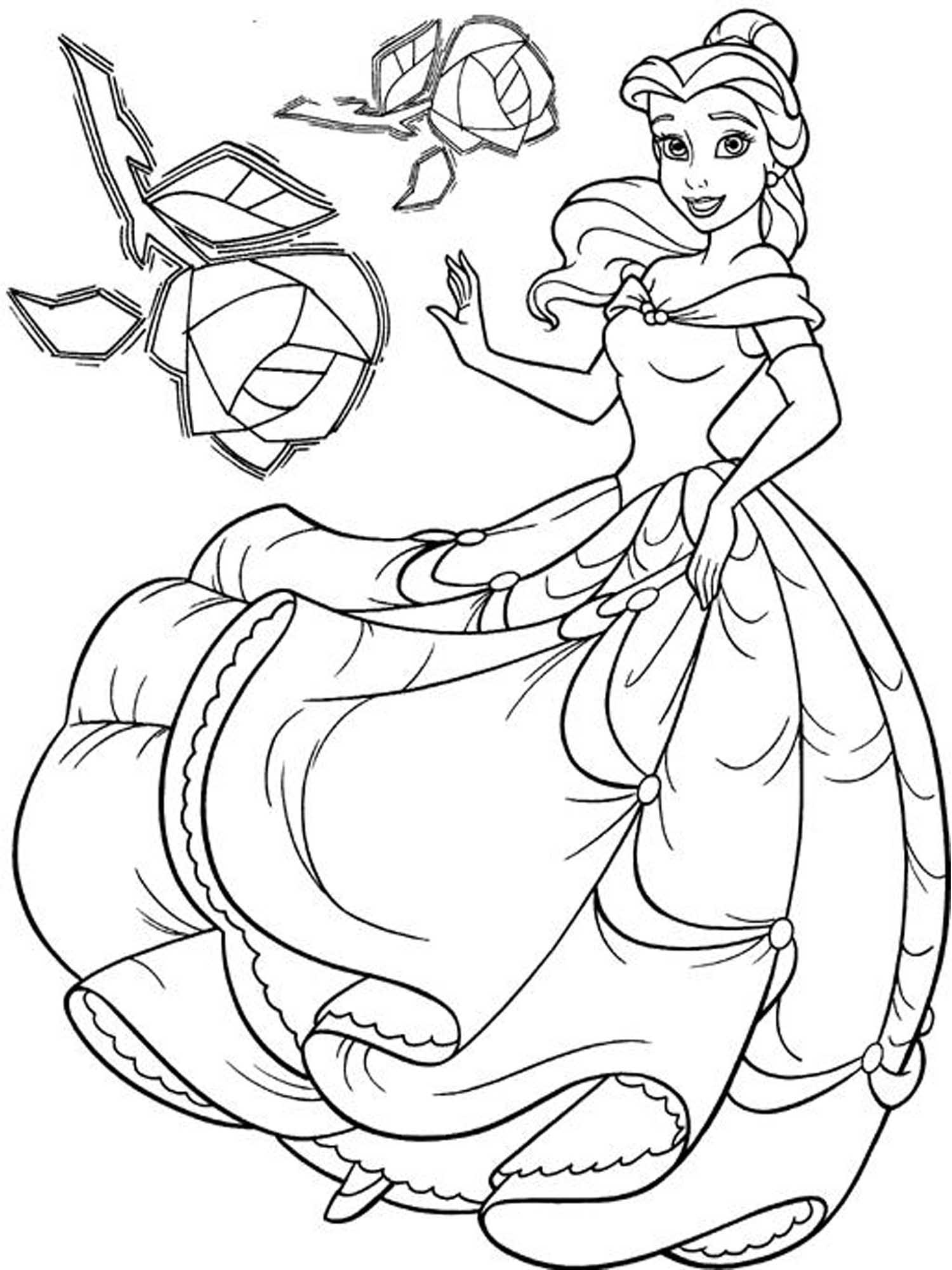 Belle with Flowers Coloring Page Free Printable 67