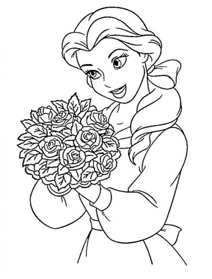 Belle with Flowers Coloring Page Free Printable 73