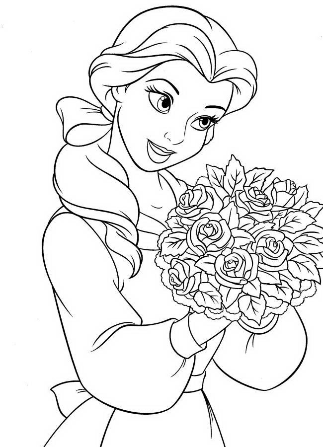 Belle with Flowers Coloring Page Free Printable 75