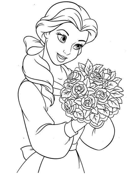 Belle with Flowers Coloring Page Free Printable 76