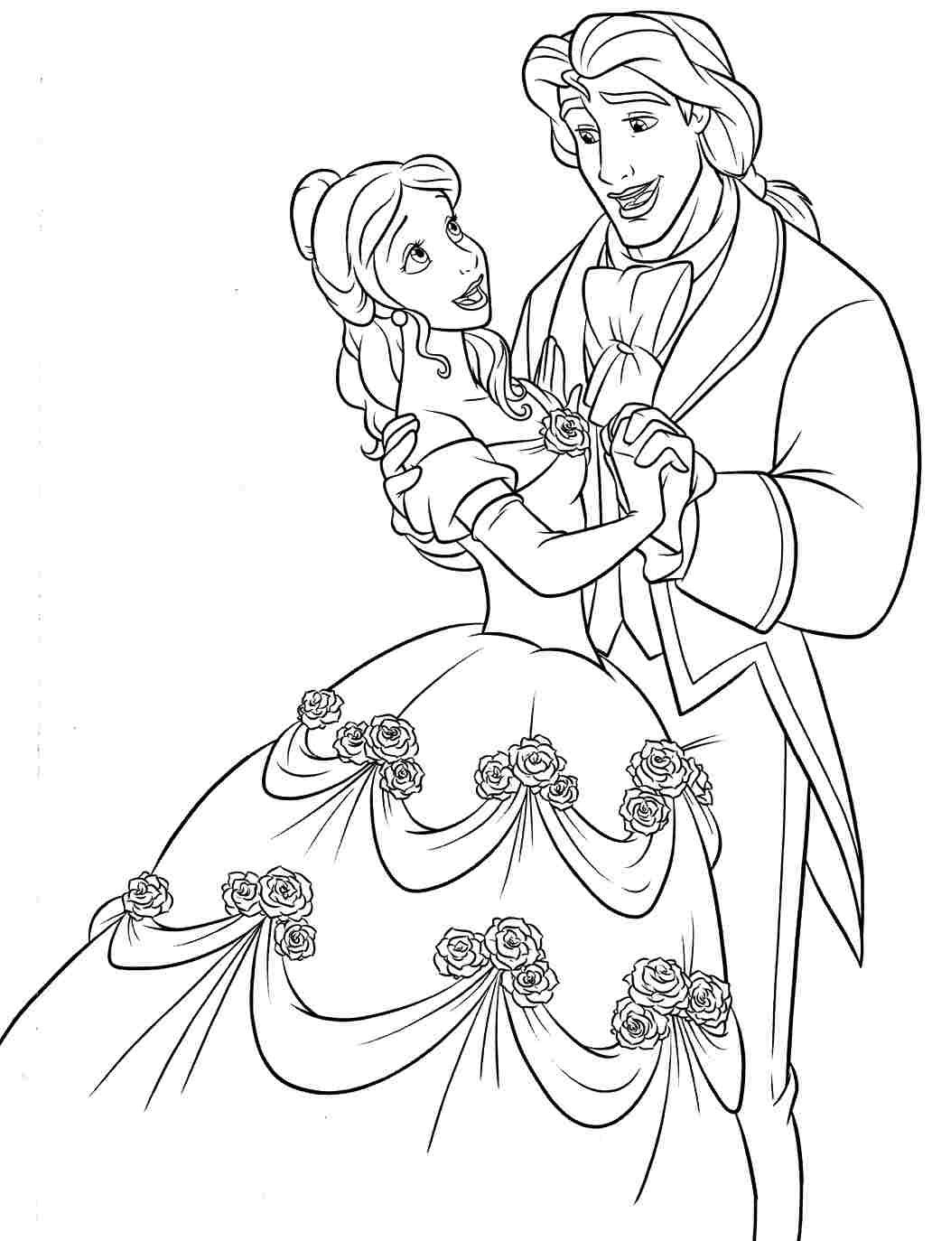 Belle with Flowers Coloring Page Free Printable 77