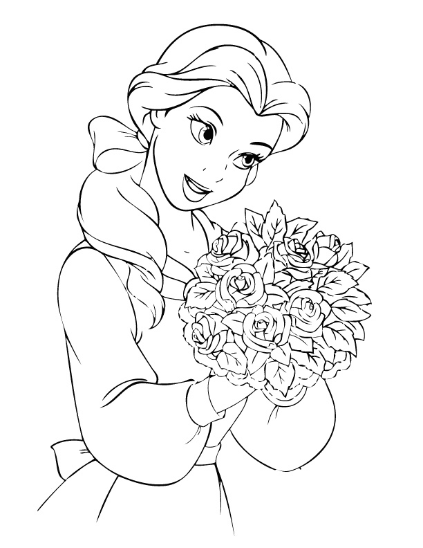 Belle with Flowers Coloring Page Free Printable 78