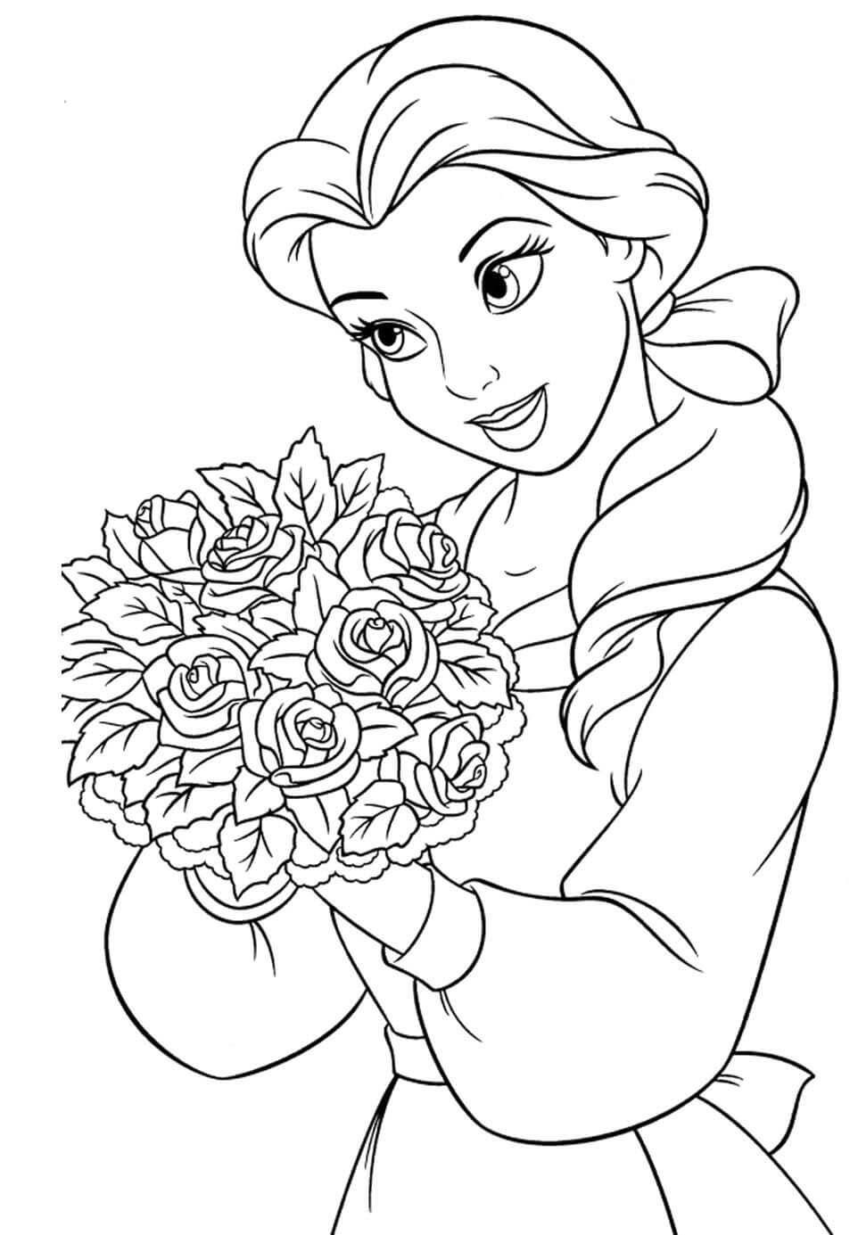 Belle with Flowers Coloring Page Free Printable 81