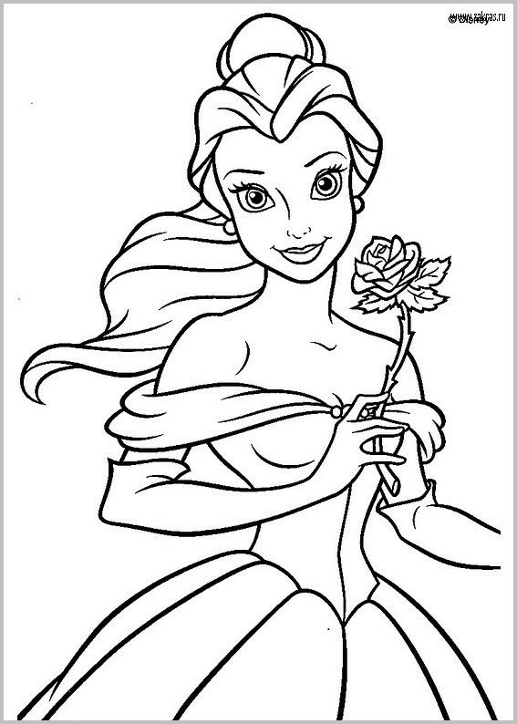 Belle with Flowers Coloring Page Free Printable 90