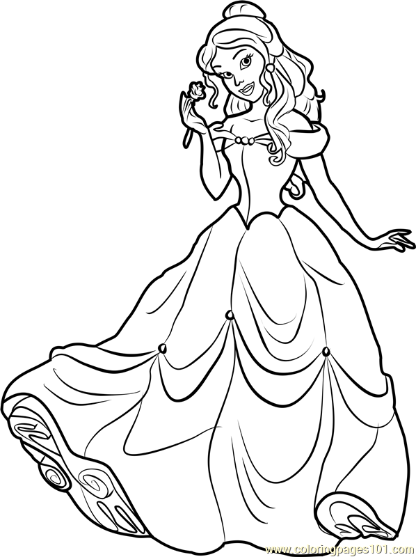 Belle with Flowers Coloring Page Free Printable 92