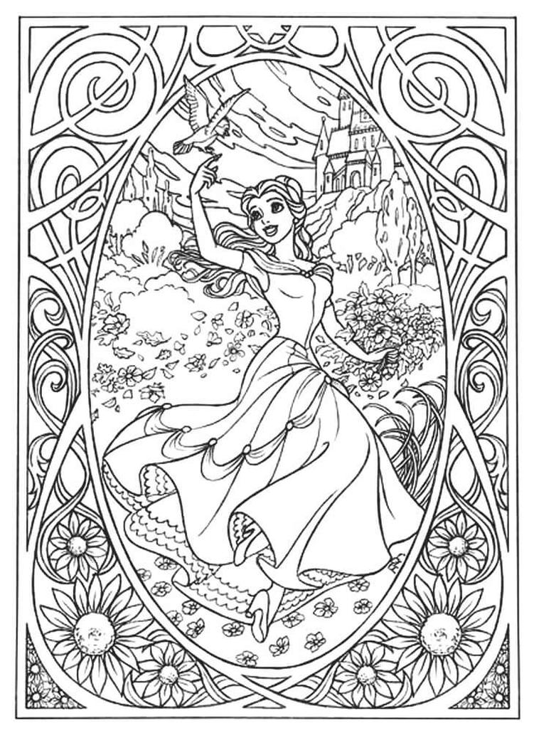 Belle with Flowers Coloring Page Free Printable 99