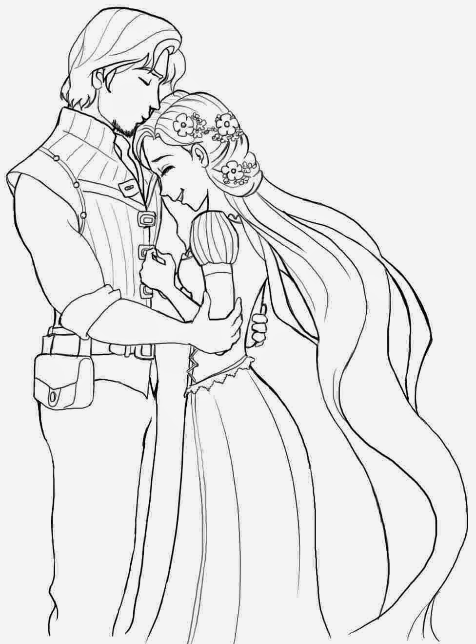 Rapunzel and Flynn Coloring Pages Free Printable 100