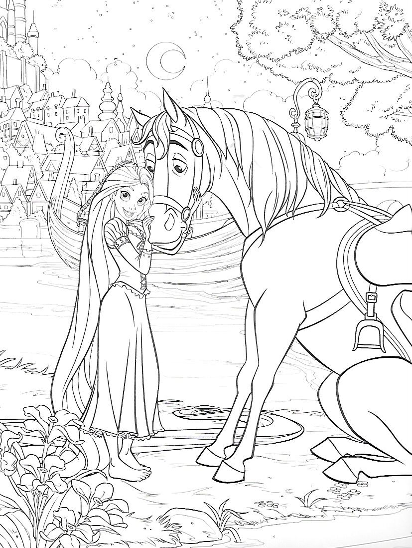 Rapunzel and Flynn Coloring Pages Free Printable 20