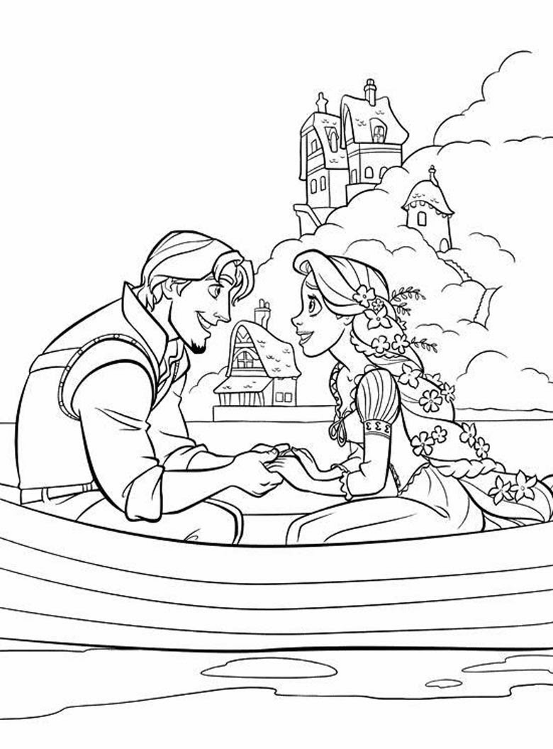 Rapunzel and Flynn Coloring Pages Free Printable 47