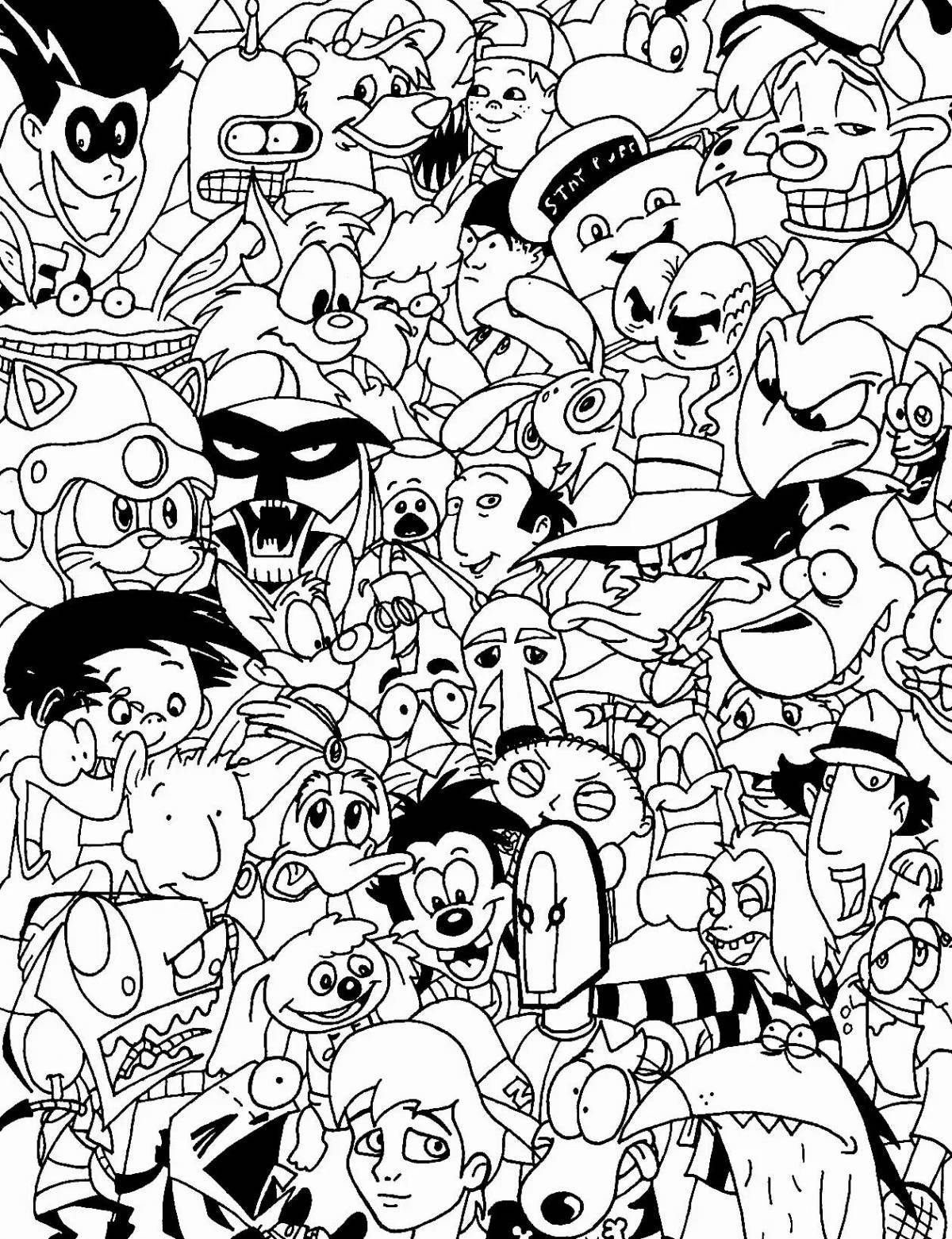 170+ Collage 90's Cartoon Coloring Pages Printable 55