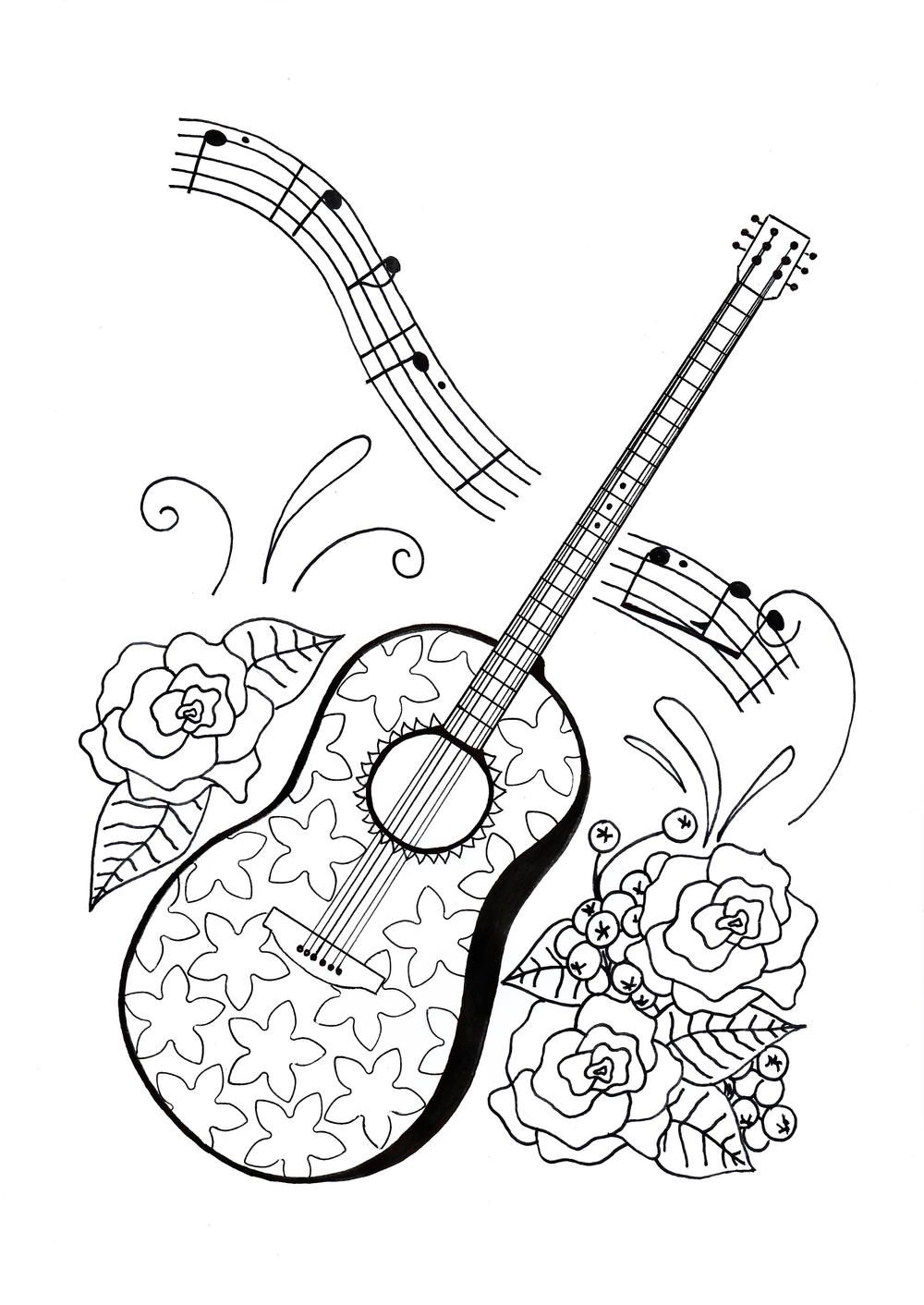 79 Guitar Coloring Pages Printable 48