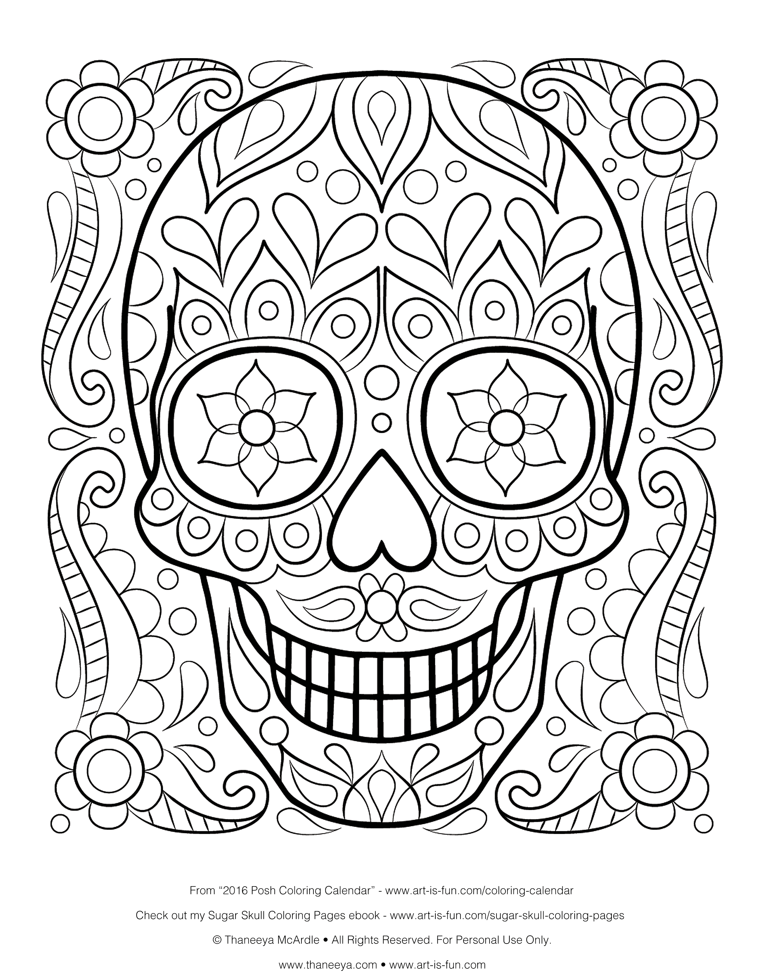 Festive Sugar Skull Coloring Pages Printable 27