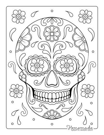 Festive Sugar Skull Coloring Pages Printable 35