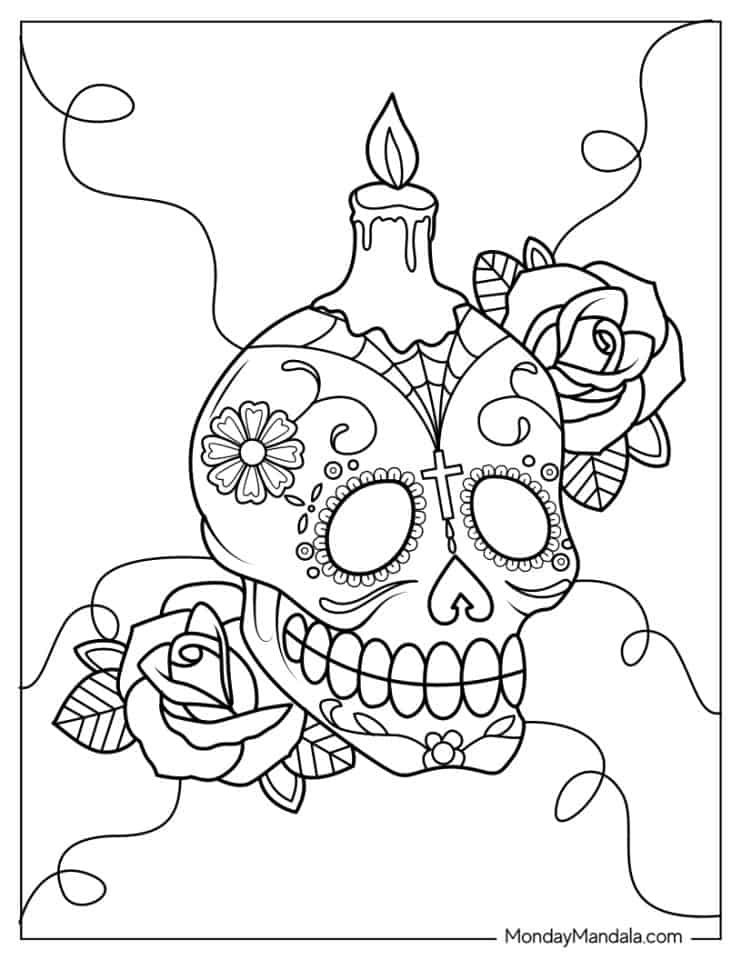 Festive Sugar Skull Coloring Pages Printable 7