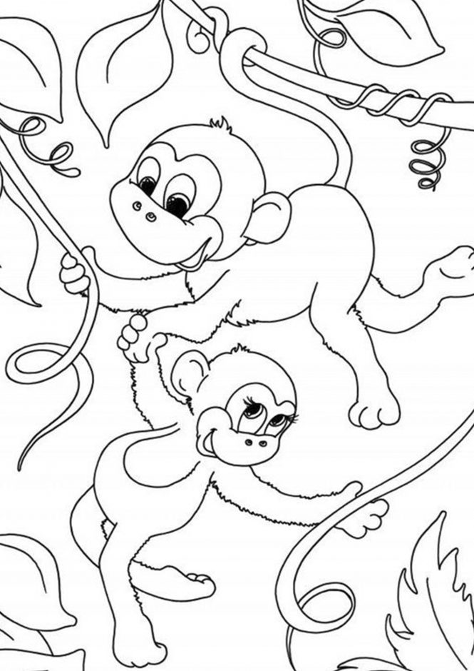 Playful Monkey Coloring Pages Printable 1