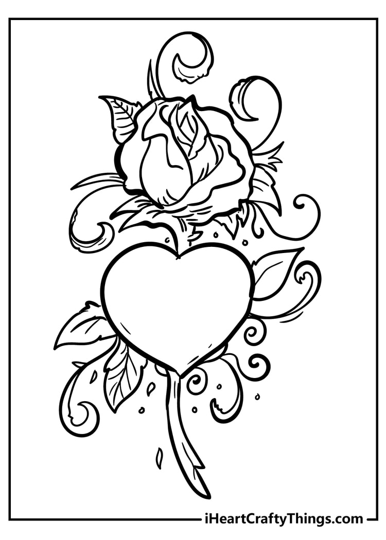 Romantic Rose Coloring Pages Printable 1