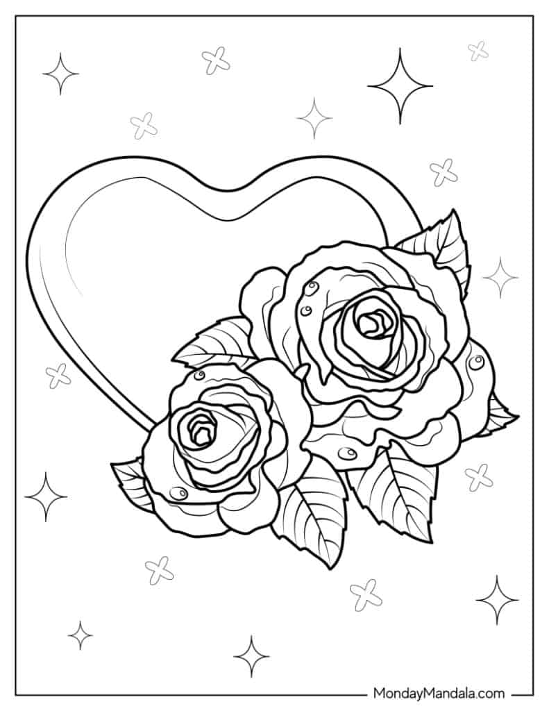 Romantic Rose Coloring Pages Printable 12