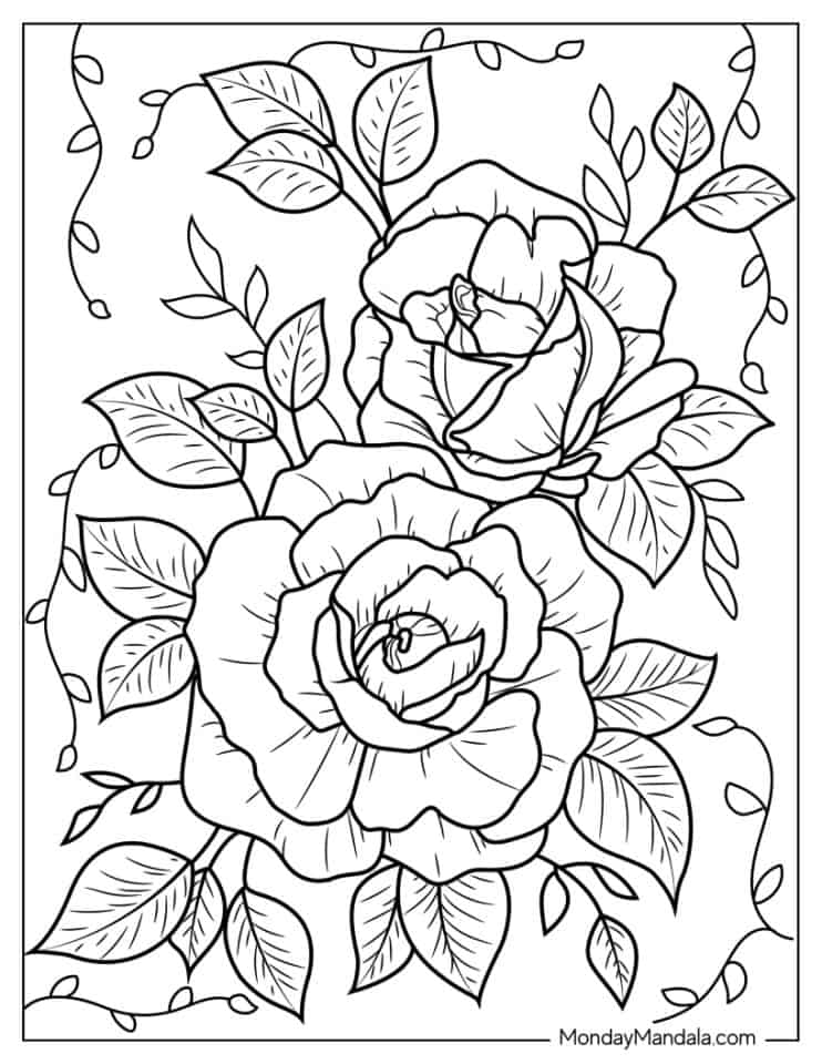 Romantic Rose Coloring Pages Printable 2