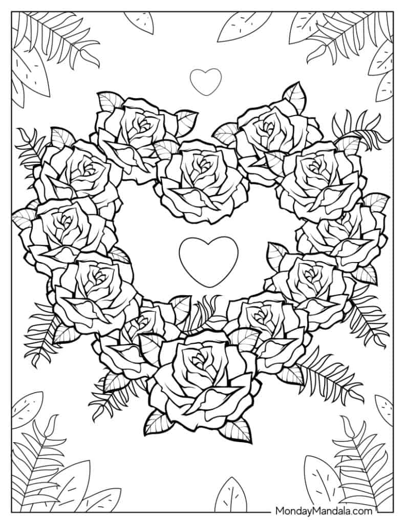 Romantic Rose Coloring Pages Printable 20