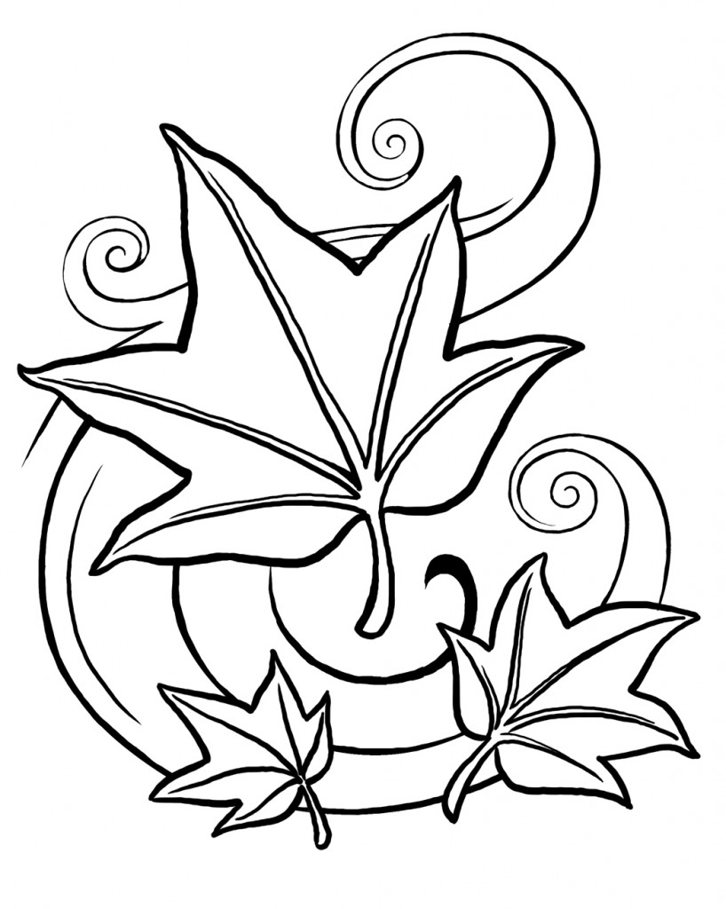 30 Leaf Coloring Pages for Kids Printable 1