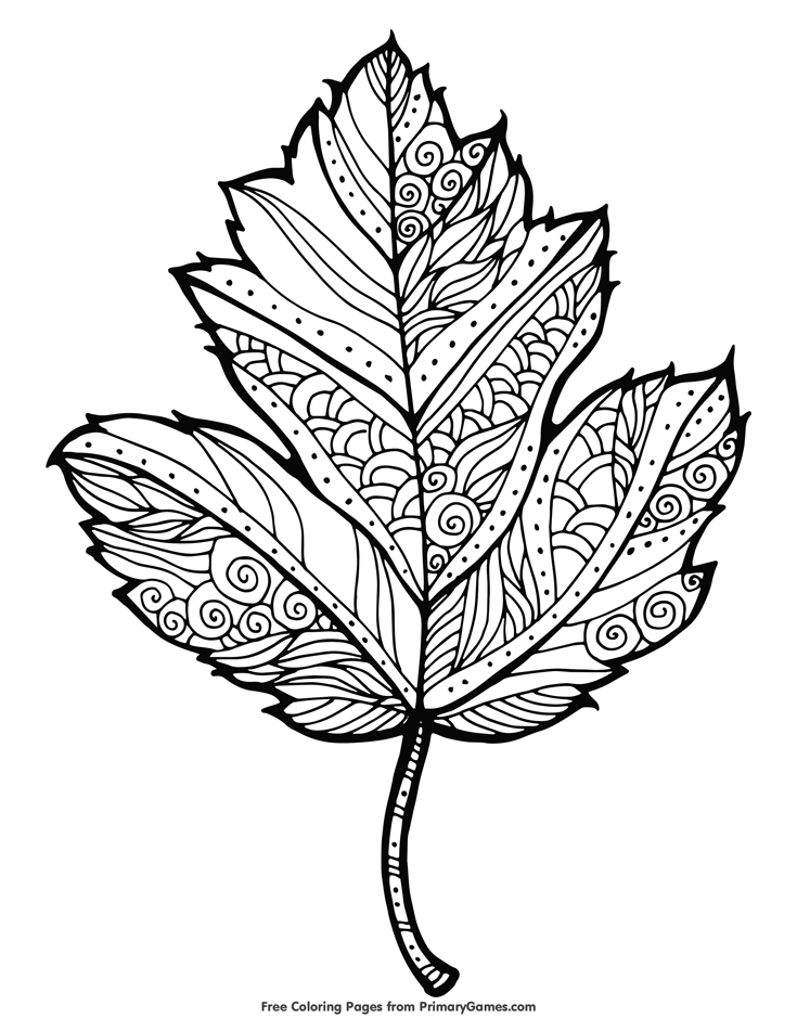 30 Leaf Coloring Pages for Kids Printable 10